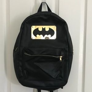 Batman Faux Leather Backpack with Gold Batman